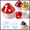 Decorative mushroom-shaped lamp with a colorful glass cap and white base