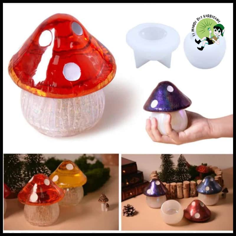 Decorative mushroom-shaped lamp with a colorful glass cap and white base