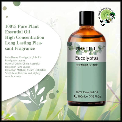 Bouteille d’huiles Essentielles Pures 100 ml - Eucalyptus / 100ml - Huiles essentielles naturelles pour la détente