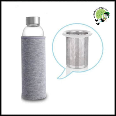 Bouteille en Verre avec Infuseur à Thé 550ML et Housse Nylon - Gris / 550ml - Thés infusions biologiques relaxants