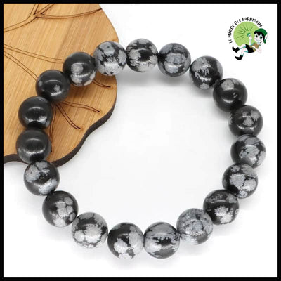 Bracelet en pierres naturelles d’obsidienne flocon de neige - 17cm / 8mm - Bracelets guérison