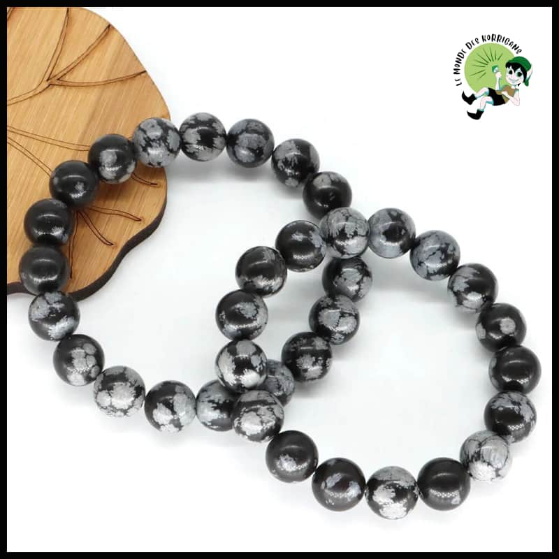 Bracelet en pierres naturelles d’obsidienne flocon de neige - 17cm / 8mm - Bracelets guérison