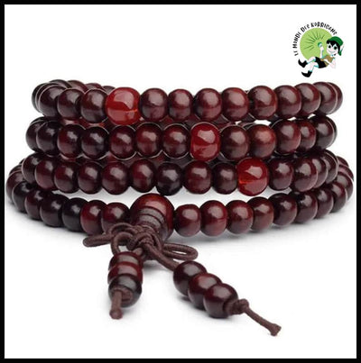 Bracelet Perles Bois Naturel - style A-Rouge - Accessoires de méditation et prière