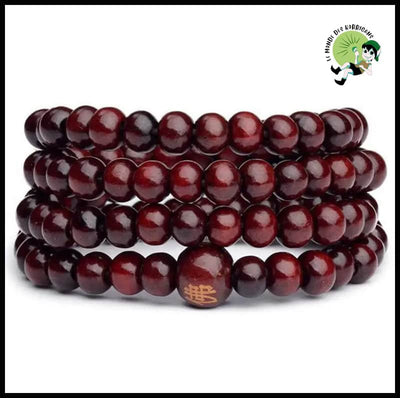 Bracelet Perles Bois Naturel - style AB-Rouge - Accessoires de méditation et prière