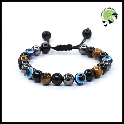 Bracelet Triple Protection Pierre d’Œil de Tigre Hématite Obsidienne - 8MM 1 - Bracelets guérison en pierres naturelles