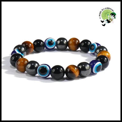 Bracelet Triple Protection Pierre d’Œil de Tigre Hématite Obsidienne - 10MM - Bracelets guérison en pierres naturelles