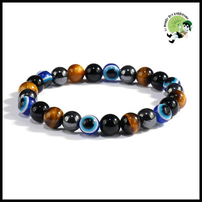 Bracelet Triple Protection Pierre d’Œil de Tigre Hématite Obsidienne - 8MM - Bracelets guérison en pierres naturelles