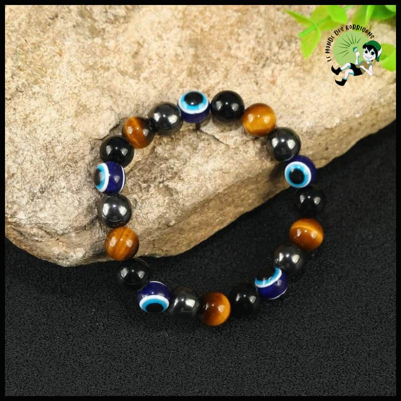 Bracelet Triple Protection Pierre d'Œil de Tigre Hématite Obsidienne