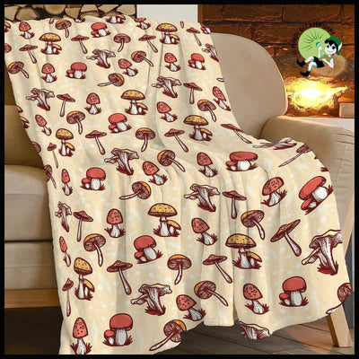 Chaleureuse Couverture Cartoon Champignons Peluche - Coussins et couvertures avec des motifs de champignons