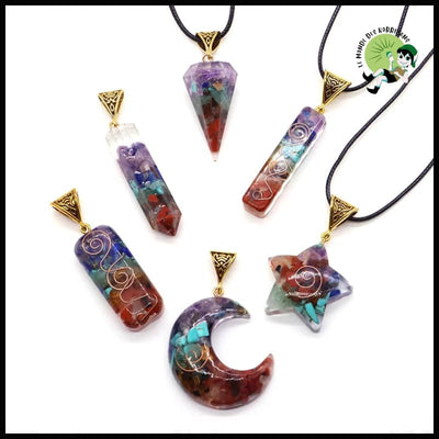 Collier de Pendentif Énergie Orgone en Pierre Chips Colorées - Pendules divinatoires