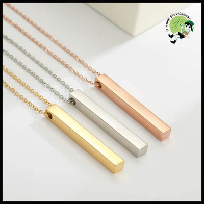 Collier Pendentif Barre à Rayures Verticales en Acier Inoxydable Poli Miroir - Colliers avec pendentifs symboliques