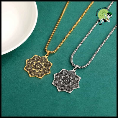 Collier Pendentif Fleur de Lotus Mandala - Colliers avec pendentifs symboliques