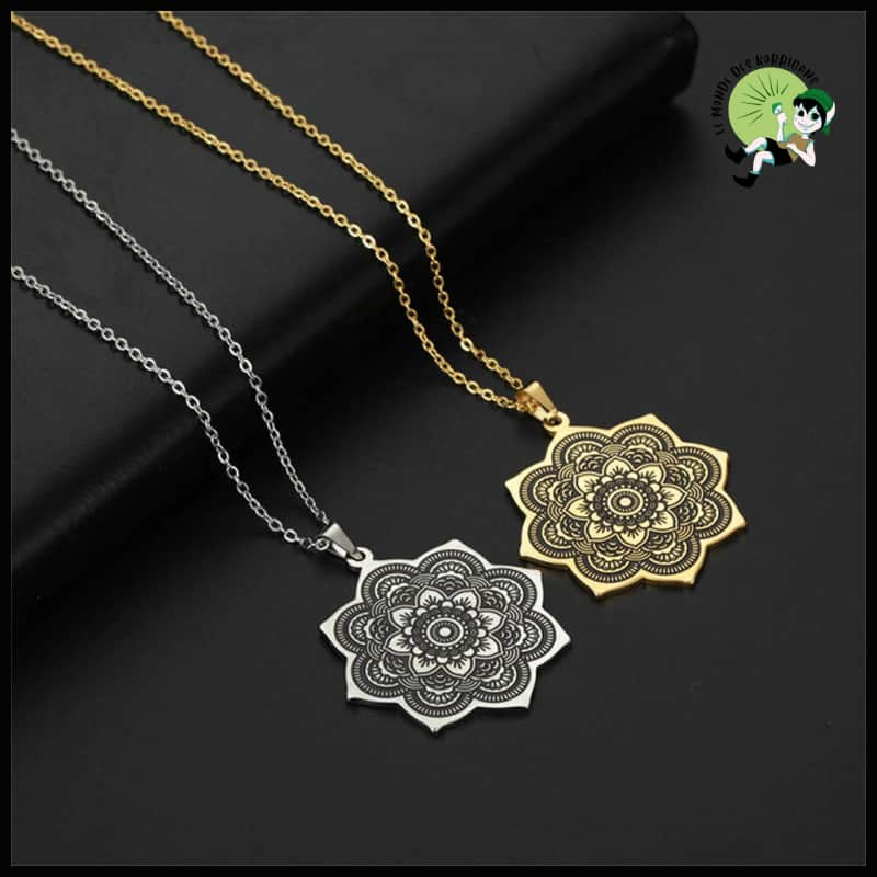 Collier Pendentif Fleur de Lotus Mandala - Colliers avec pendentifs symboliques