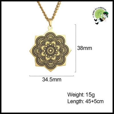 Collier Pendentif Fleur de Lotus Mandala - G-3mm Chaîne à Maillons - Colliers avec pendentifs symboliques