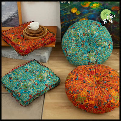 Coussin de Méditation Marocain Rond/Square en Coton Épais - Coussins méditation avec motifs naturels