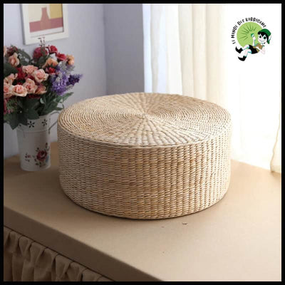 Coussin de Méditation Ronde en Paille - Coussins méditation avec motifs naturels