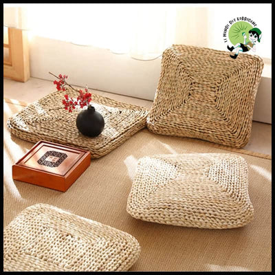 Coussin de Siège en Paille Style Japonais - Coussins méditation avec motifs naturels