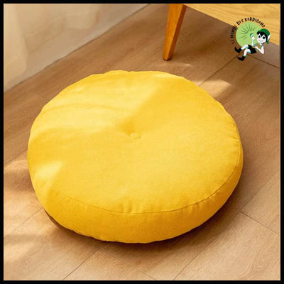 Coussin de Sol Rond pour Méditation et Yoga - Jaune / 42cm - Coussins méditation avec motifs naturels