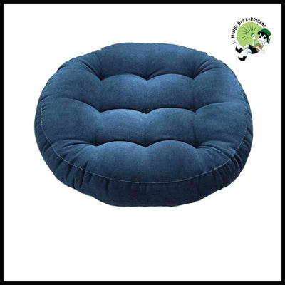 Coussin Rond de Méditation pour le Sol - Velours Côtelé Bleu / Diamètre 42cm - Coussins méditation avec motifs naturels