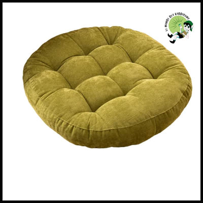 Coussin Rond de Méditation pour le Sol - Velours Côtelé Vert / Diamètre 42cm - Coussins méditation avec motifs naturels