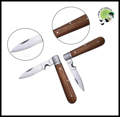 Couteau de Cuisine Pliable Portable avec Manche en Bois - Brun - cueillette champignons