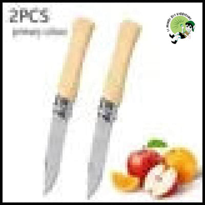 Couteau Pliant en Acier Inoxydable pour Fruits - Manche Bois - Beige - 2 couteaux - de cueillette champignons