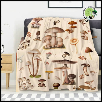 Couverture Vintage Champignons Botaniques Flanelle - 5 / 135x200cm-EU-Célibataire - Coussins et couvertures