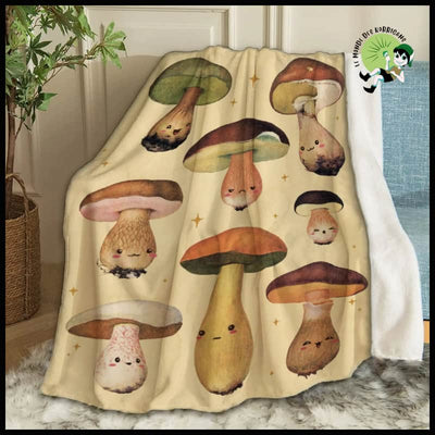 Couverture Vintage Champignons Botaniques Flanelle - 8 / 135x200cm-EU-Célibataire - Coussins et couvertures