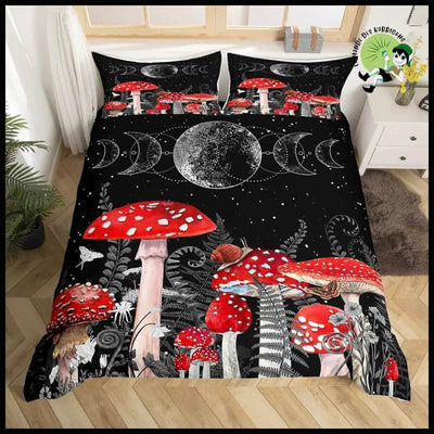 Ensemble de Housse Couette Champignon - 11 / 200x200cm 3pcs - Coussins et couvertures avec des motifs champignons