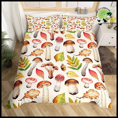 Ensemble de Housse Couette Champignon - 6 / 200x200cm 3pcs - Coussins et couvertures avec des motifs champignons