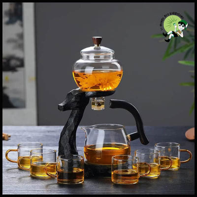 Ensemble de Thé en Verre avec Déviation Magnétique d’Eau pour la Cuisine - Noir Théière 6Pc Tasse - Thés