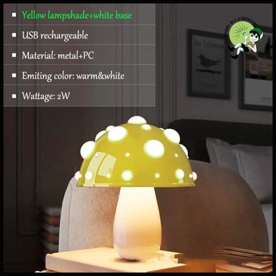 Lampe Champignon LED Bicolore - Blanc & Jaune - Lampes et éclairages en forme de champignon