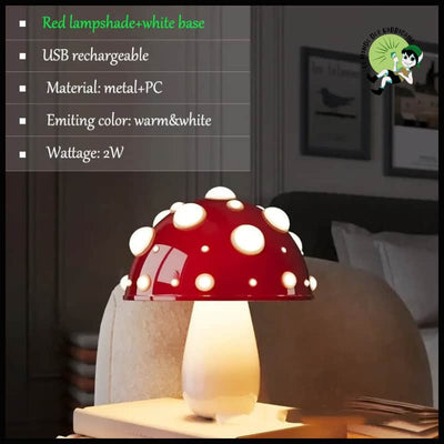 Lampe Champignon LED Bicolore - Blanc & Rounge - Lampes et éclairages en forme de champignon