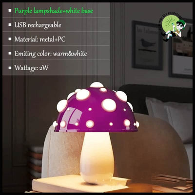 Lampe Champignon LED Bicolore - Blanc & Violet - Lampes et éclairages en forme de champignon