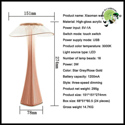 Lampe de Bureau LED Rechargeable - Or Rose - Lampes et éclairages en forme champignon