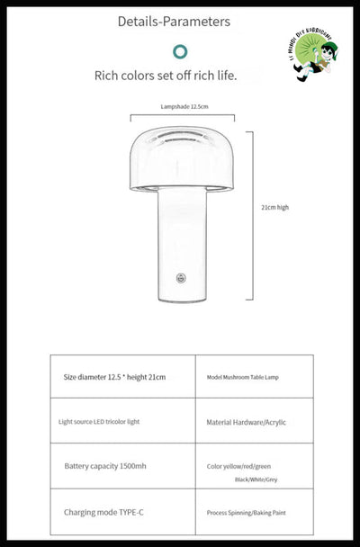 Lampe de Table Rechargeable Design Italian - Lampes et éclairages en forme champignon