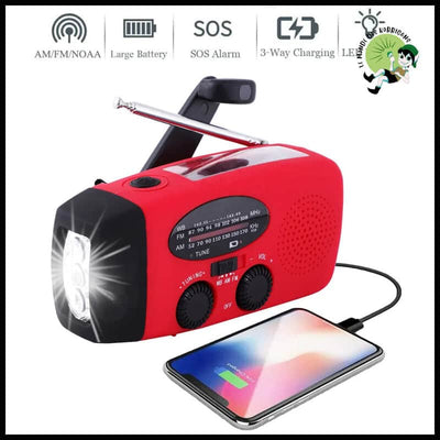 Lanterne de Camping à Manivelle Solaire Radio FM LED - Rouge 2000mAh - Lampes camping solaires