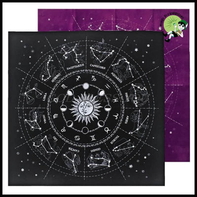 Nappe de Tarot des 12 Constellations - Noir - Kits d’initiation à la divination