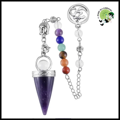 Pendule de Cristal Naturel en Forme Cône avec Tête Bouddha - Améthyste - Pendules divinatoires