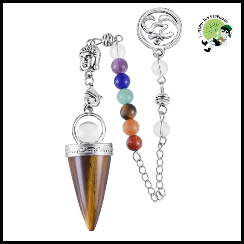 Pendule de Cristal Naturel en Forme Cône avec Tête Bouddha - Pendules divinatoires