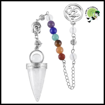 Pendule de Cristal Naturel en Forme Cône avec Tête Bouddha - Quartz Roche - Pendules divinatoires