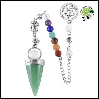 Pendule de Cristal Naturel en Forme Cône avec Tête Bouddha - Vert Aventurine - Pendules divinatoires