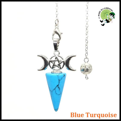 Pendule en Pierre Naturelle avec Lune et Pentagramme - BlEU Turquoise - Pendules divinatoires