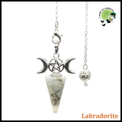 Pendule en Pierre Naturelle avec Lune et Pentagramme - Labradorite - Pendules divinatoires