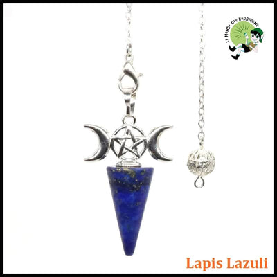 Pendule en Pierre Naturelle avec Lune et Pentagramme - Lapis Lazuli - Pendules divinatoires