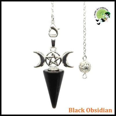 Pendule en Pierre Naturelle avec Lune et Pentagramme - Obsidienne Noire - Pendules divinatoires