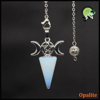 Pendule en Pierre Naturelle avec Lune et Pentagramme - Opalite - Pendules divinatoires