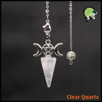 Pendule en Pierre Naturelle avec Lune et Pentagramme - Quartz Clair - Pendules divinatoires