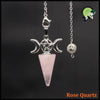 Pendule en Pierre Naturelle avec Lune et Pentagramme - Quartz Rose - Pendules divinatoires