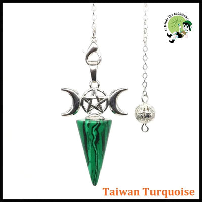 Pendule en Pierre Naturelle avec Lune et Pentagramme - Turquoise de Taïwan - Pendules divinatoires